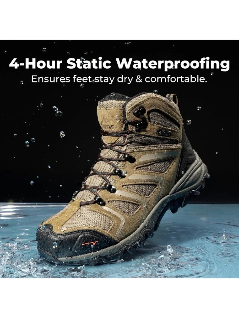 Men's Taupe Waterproof Shoes Casual Mid Top Steel Toe Non Slip Hiking Boots